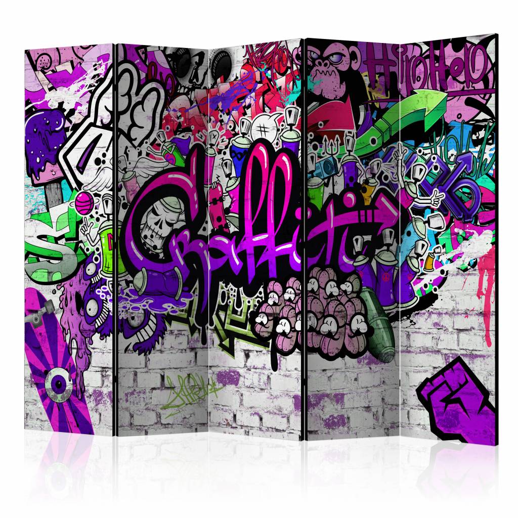 Vouwscherm / Kamerscherm - Paarse Graffiti 225x172cm , gemonteerd geleverd, dubbelzijdig geprint afbeelding