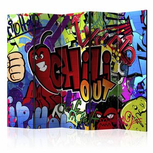 Vouwscherm / Kamerscherm - Chill out, Graffiti  225x172cm  , gemonteerd geleverd, dubbelzijdig geprint Vouwscherm / Kamerscherm - Chill out, Graffiti  225x172cm  , gemonteerd geleverd, dubbelzijdig geprint