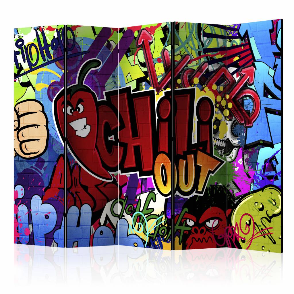 Vouwscherm / Kamerscherm - Chill out, Graffiti 225x172cm , gemonteerd geleverd, dubbelzijdig geprint afbeelding