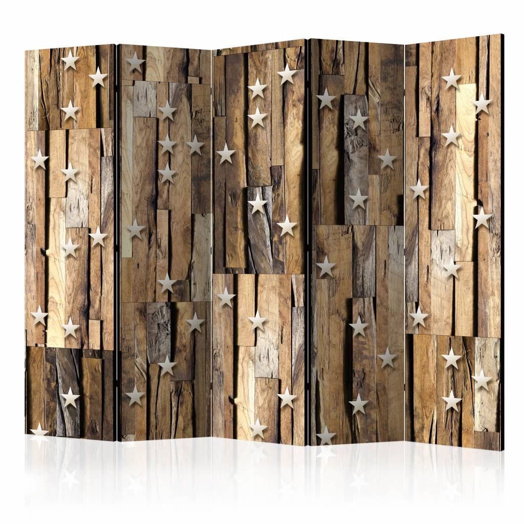 Vouwscherm / Kamerscherm - Houten sterrenstelsel 225x172cm , gemonteerd geleverd, dubbelzijdig geprint afbeelding