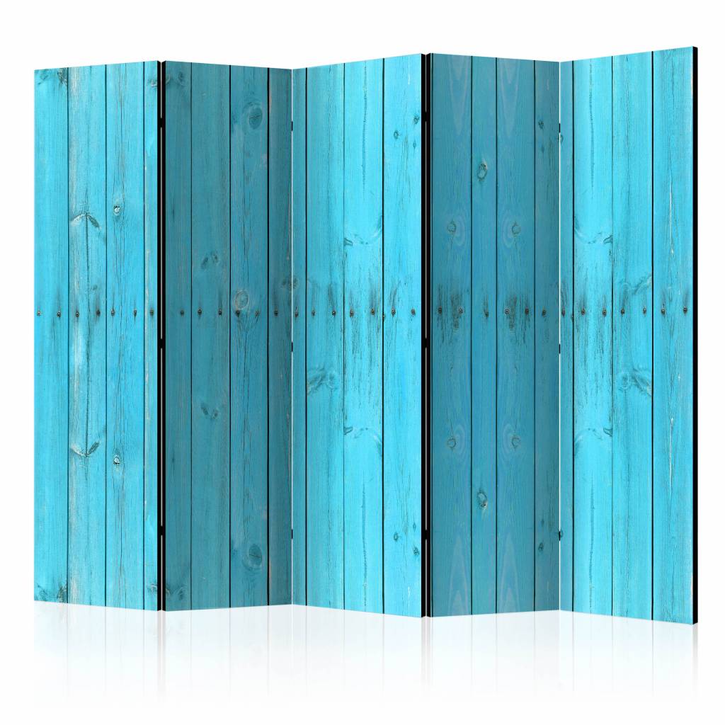 Vouwscherm / Kamerscherm - Blauwe planken 225x172cm , gemonteerd geleverd, dubbelzijdig geprint afbeelding