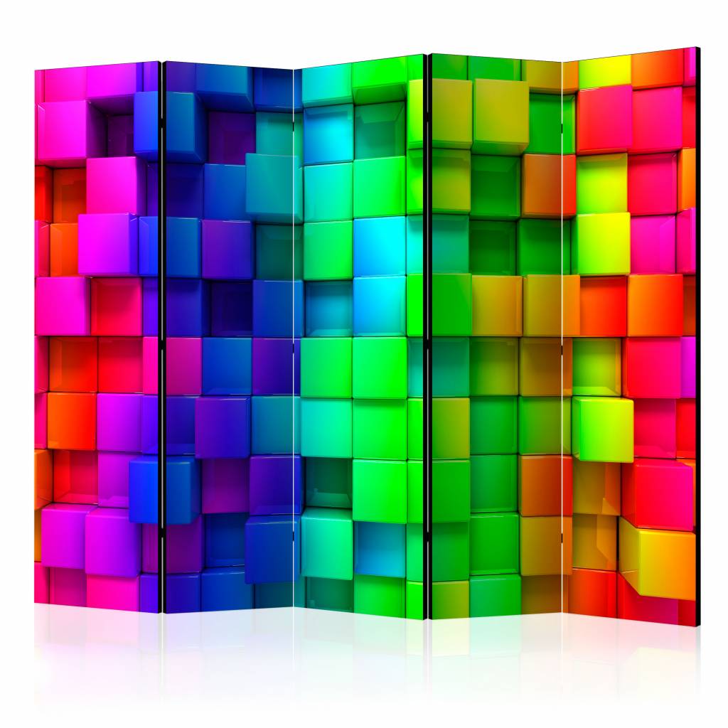 Vouwscherm / Kamerscherm - Kleurrijke blokken 225x172cm , gemonteerd geleverd, dubbelzijdig geprint afbeelding