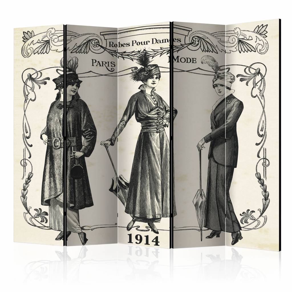 Vouwscherm / Kamerscherm - Jurk 1914, mode 225x172cm , gemonteerd geleverd, dubbelzijdig geprint afbeelding