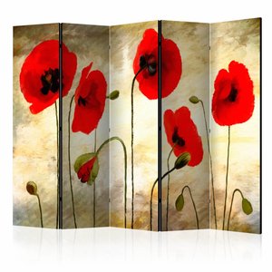 Vouwscherm / Kamerscherm - Klaprozen tegen gouden achtergrond 225x172cm  , gemonteerd geleverd, dubbelzijdig geprint Vouwscherm / Kamerscherm - Klaprozen tegen gouden achtergrond 225x172cm  , gemonteerd geleverd, dubbelzijdig geprint