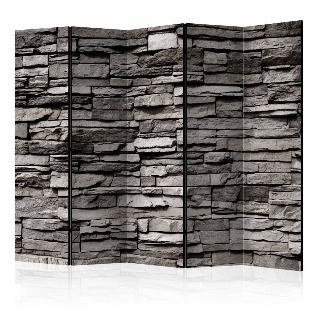 Vouwscherm - Stenen muur 225x172cm , gemonteerd geleverd, dubbelzijdig geprint (kamerscherm)