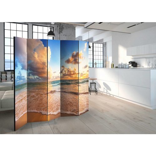 Vouwscherm / Kamerscherm - Ochtend aan zee 225x172cm  , gemonteerd geleverd, dubbelzijdig geprint