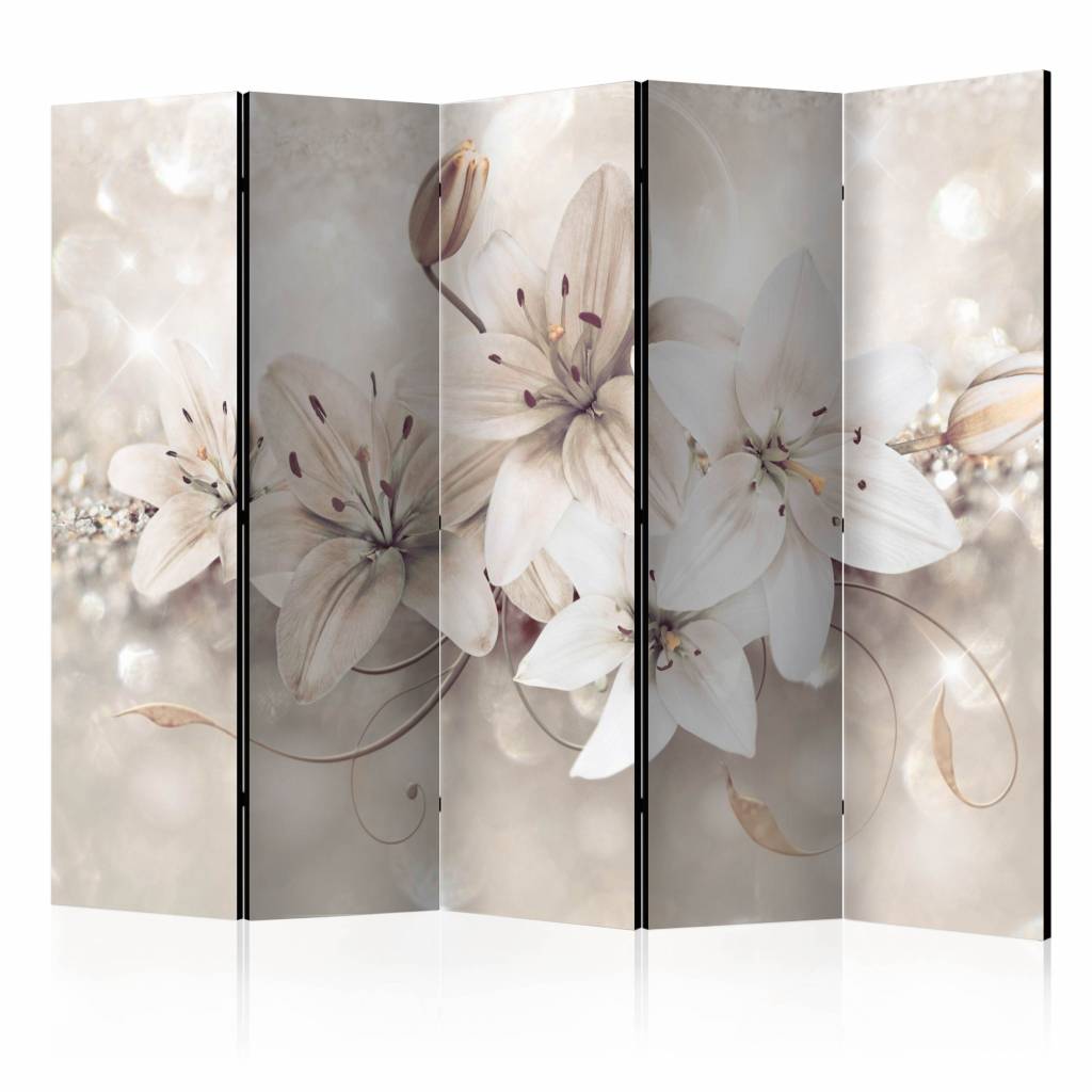 Vouwscherm / Kamerscherm - Diamanten lelies 225x172cm , gemonteerd geleverd, dubbelzijdig geprint afbeelding