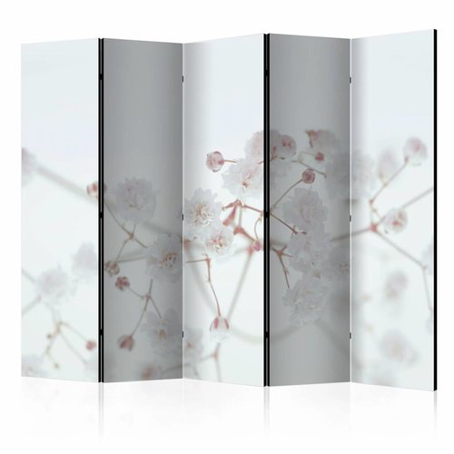 Vouwscherm / Kamerscherm - Witte bloemen 225x172cm, gemonteerd geleverd, dubbelzijdig geprint