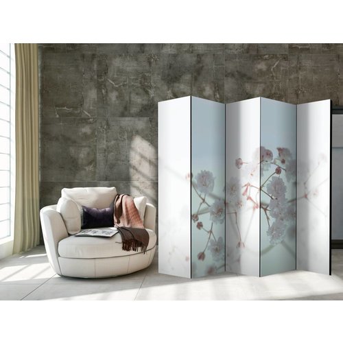 Vouwscherm / Kamerscherm - Witte bloemen 225x172cm, gemonteerd geleverd, dubbelzijdig geprint