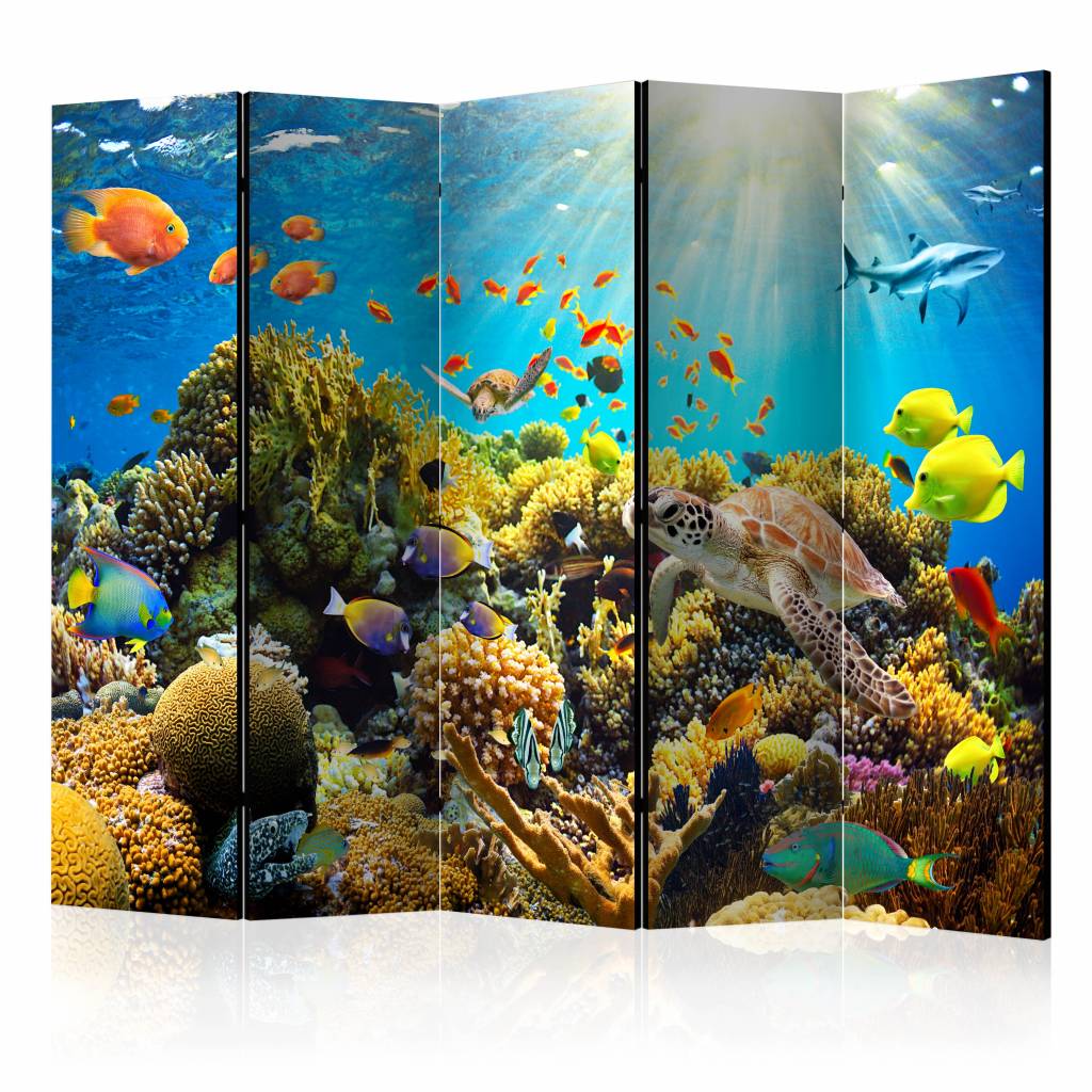 Vouwscherm / Kamerscherm - Onderwaterland 225x172cm, gemonteerd geleverd, dubbelzijdig geprint Vouwscherm / Kamerscherm - Onderwaterland 225x172cm, gemonteerd geleverd, dubbelzijdig geprint
