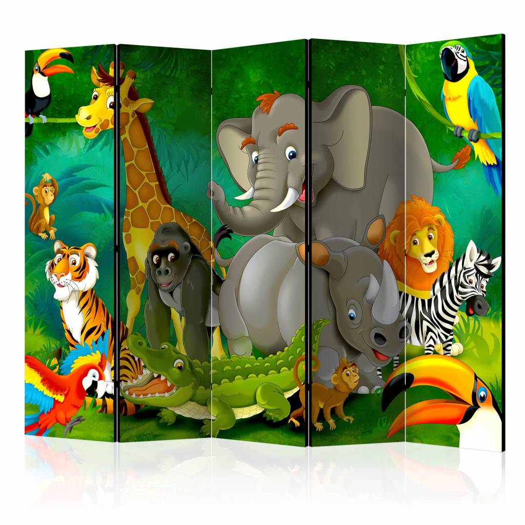 Vouwscherm / Kamerscherm - Kleurrijke safari 225x172cm, gemonteerd geleverd, dubbelzijdig geprint Vouwscherm / Kamerscherm - Kleurrijke safari 225x172cm, gemonteerd geleverd, dubbelzijdig geprint
