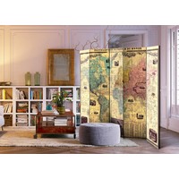 Vouwscherm / Kamerscherm - Wereldkaart 225x172cm , gemonteerd geleverd, dubbelzijdig geprint Vouwscherm / Kamerscherm - Wereldkaart 225x172cm , gemonteerd geleverd, dubbelzijdig geprint