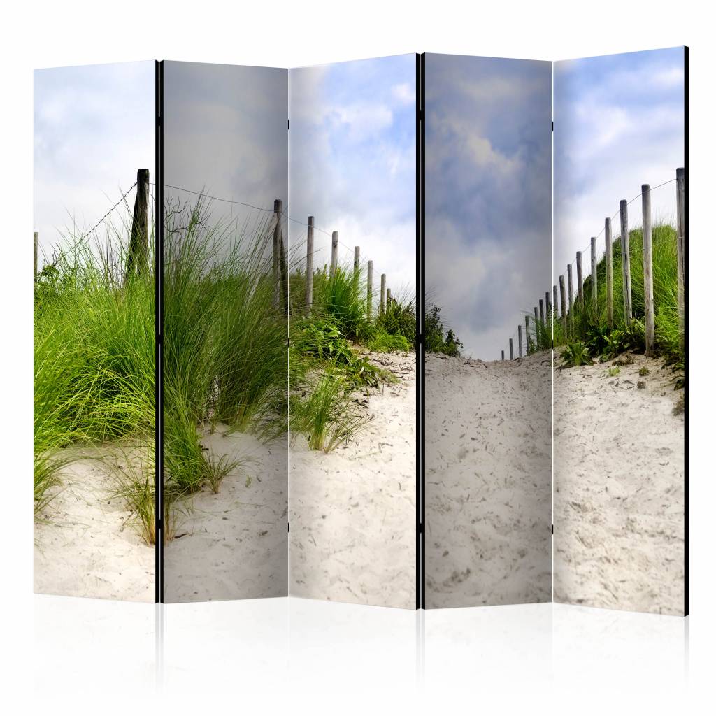 Vouwscherm / Kamerscherm - pad naar de Noordzee 225x172cm, gemonteerd geleverd, dubbelzijdig geprint Vouwscherm / Kamerscherm - pad naar de Noordzee 225x172cm, gemonteerd geleverd, dubbelzijdig geprint