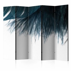 Vouwscherm / Kamerscherm - Donker blauwe veer II 225x172cm  , gemonteerd geleverd, dubbelzijdig geprint