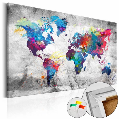 Afbeelding op kurk - Gekleurde Wereldkaart, Multikleur , 1luik