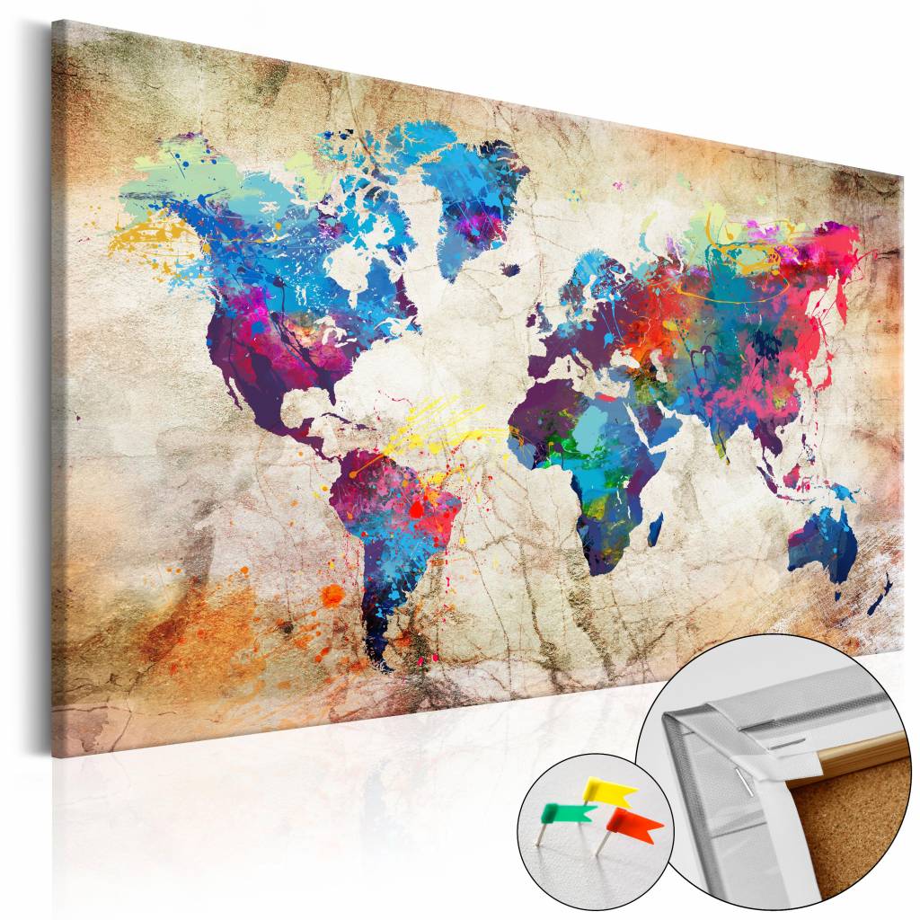 Afbeelding op kurk - Wereldkaart, Urban Style, Multikleur , 1luik