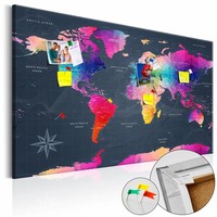 Afbeelding op kurk - Kleurige Kristallen, Wereldkaart, Multikleur , 1luik