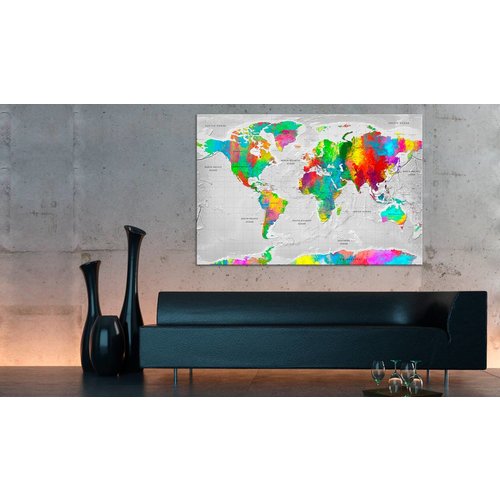 Afbeelding op kurk - Gekleurde Finesse, Wereldkaart, Multikleur , 1luik