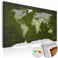 Afbeelding op kurk - Malachieten Wereld, Wereldkaart, Groen/Grijs, 1luik