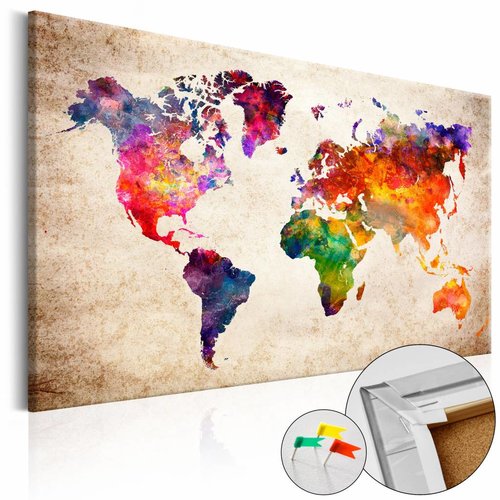 Afbeelding op kurk - Wereldkaart In Kleur, Multikleur , 1luik