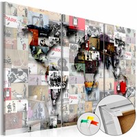Afbeelding op kurk - Banksy Collage, Wereldkaart, Multikleur , 3luik