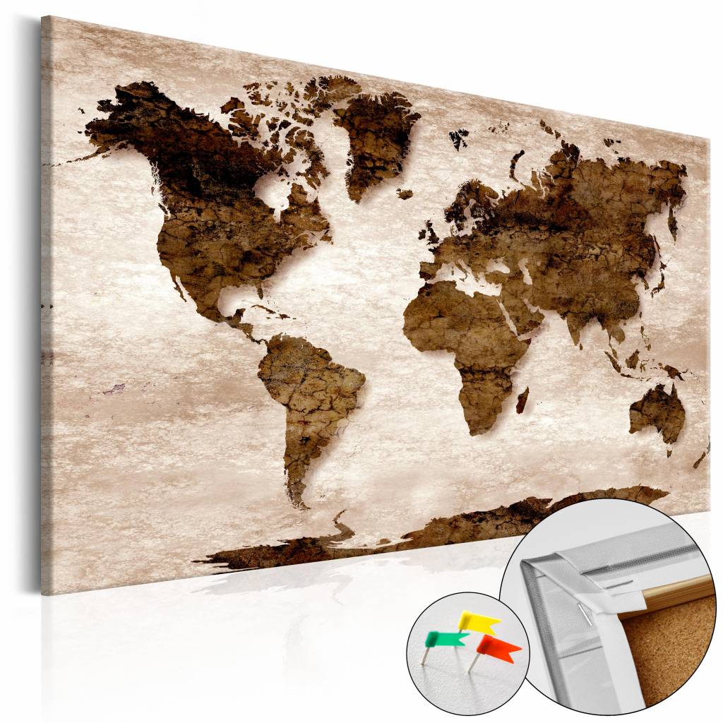 Afbeelding op kurk - Bruine Aarde , Wereldkaart, 1luik