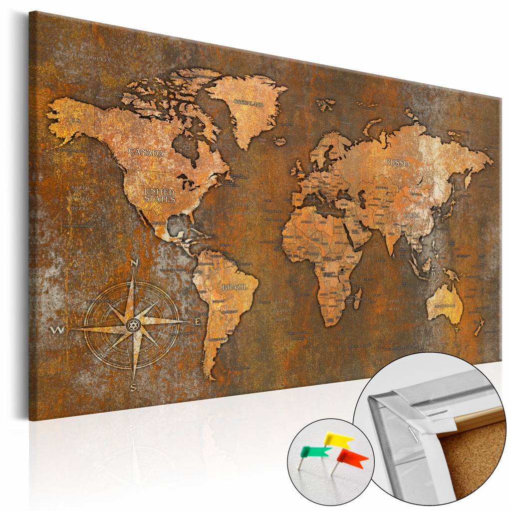 Afbeelding op kurk - Rusty World , wereldkaart, Bruin, 1luik