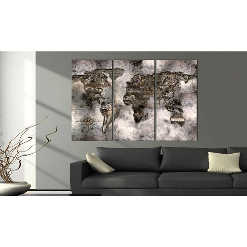 Afbeelding op kurk - Opalescent Map , Wereldkaart, Grijs, 3luik