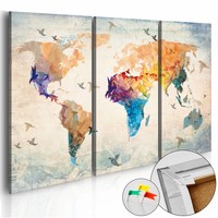 Afbeelding op kurk - Vrij Als Een Vogel, Wereldkaart, Multikleur, 3luik