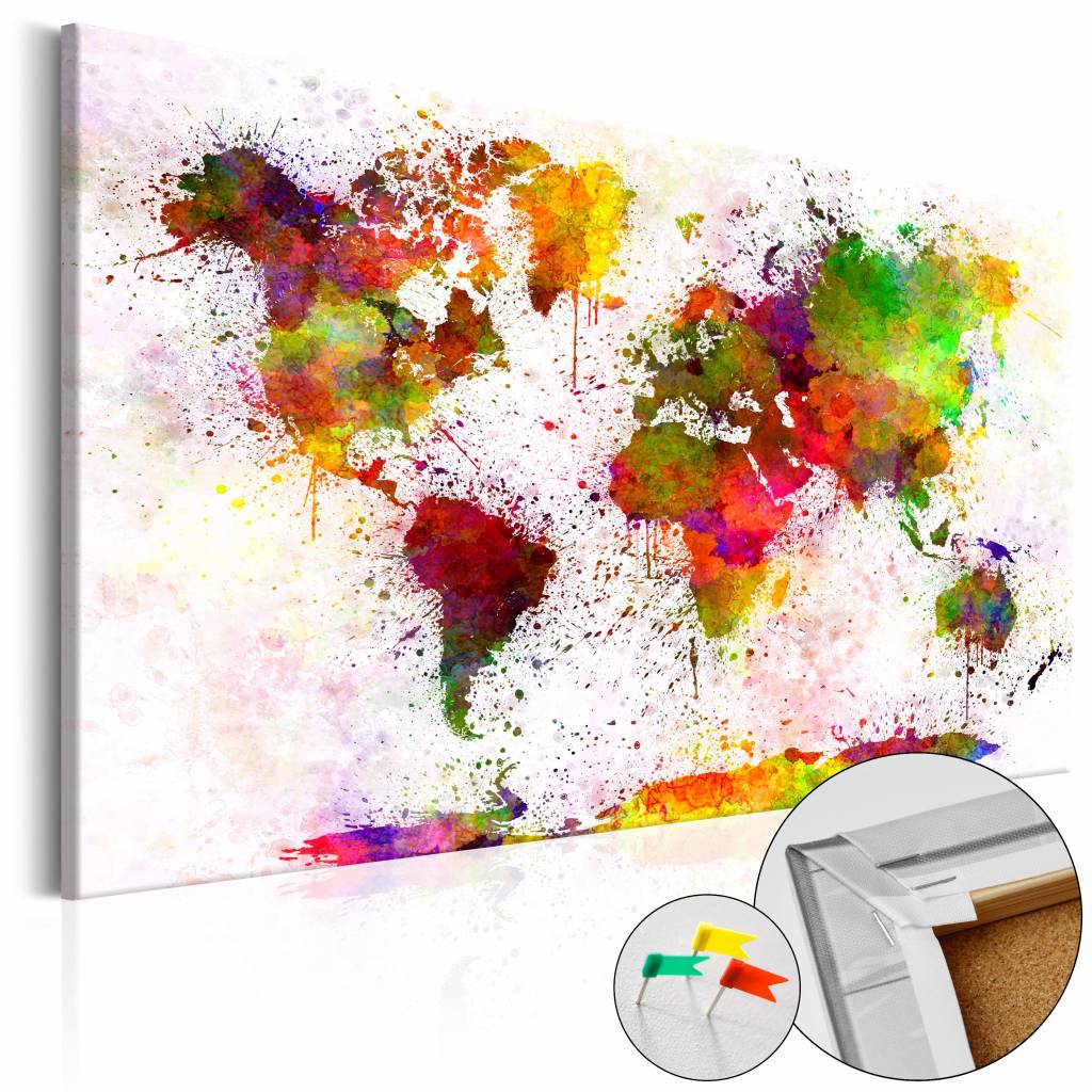 Afbeelding op kurk - Artistieke Wereld, Wereldkaart , Multi kleur , 1luik