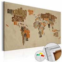 Afbeelding op kurk - Retro Map, Wereldkaart, Bruin, 1luik Afbeelding op kurk - Retro Map, Wereldkaart, Bruin, 1luik
