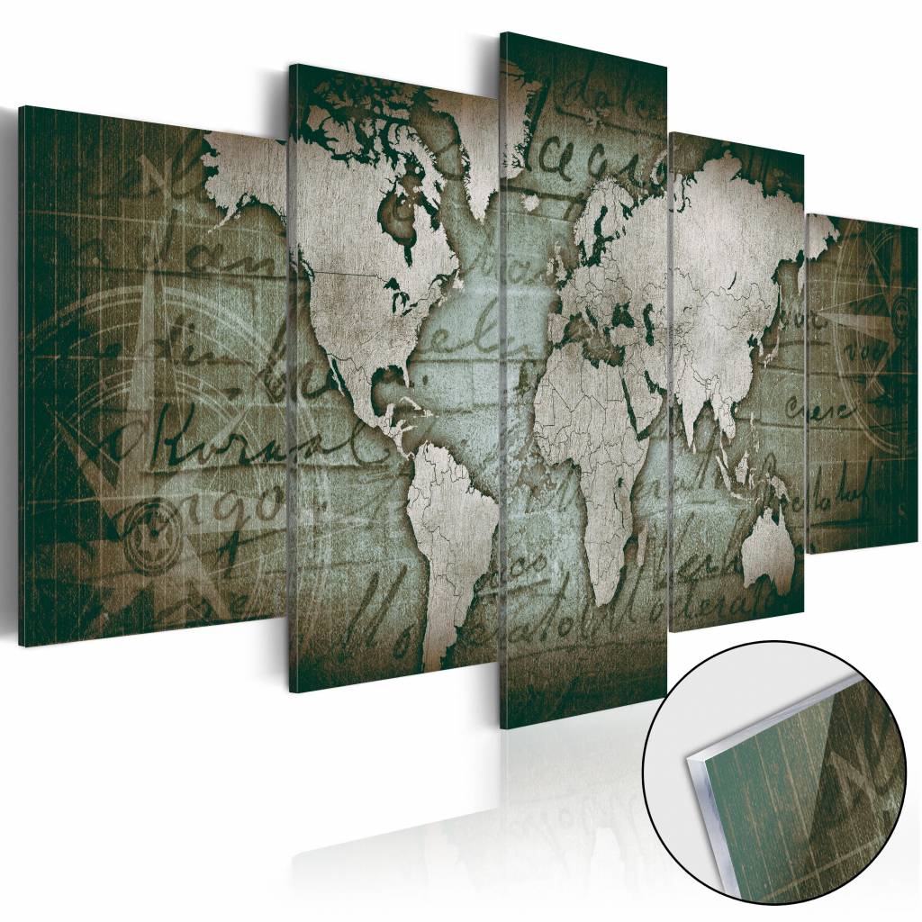 Afbeelding op acrylglas - Wereldkaart op glas, Groen, 5luik