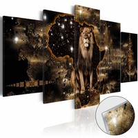 Afbeelding op acrylglas - Gouden Leeuw, Zart/Goud, 2 Maten, 5luik Afbeelding op acrylglas - Gouden Leeuw, Zart/Goud, 2 Maten, 5luik