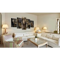 Afbeelding op acrylglas - Gouden Leeuw, Zart/Goud, 2 Maten, 5luik Afbeelding op acrylglas - Gouden Leeuw, Zart/Goud, 2 Maten, 5luik