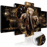Afbeelding op acrylglas - Olifanten, Zwart/Goud, 2 Maten, 5luik Afbeelding op acrylglas - Olifanten, Zwart/Goud, 2 Maten, 5luik