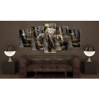 Afbeelding op acrylglas - Olifanten, Zwart/Goud, 2 Maten, 5luik Afbeelding op acrylglas - Olifanten, Zwart/Goud, 2 Maten, 5luik