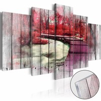 Afbeelding op acrylglas - Geheime bos in het rood, Hout look , 5luik Afbeelding op acrylglas - Geheime bos in het rood, Hout look , 5luik