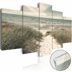 Afbeelding op acrylglas - Stil op het strand, Noordzee, Groen/Beige,   5luik Afbeelding op acrylglas - Stil op het strand, Noordzee, Groen/Beige,   5luik