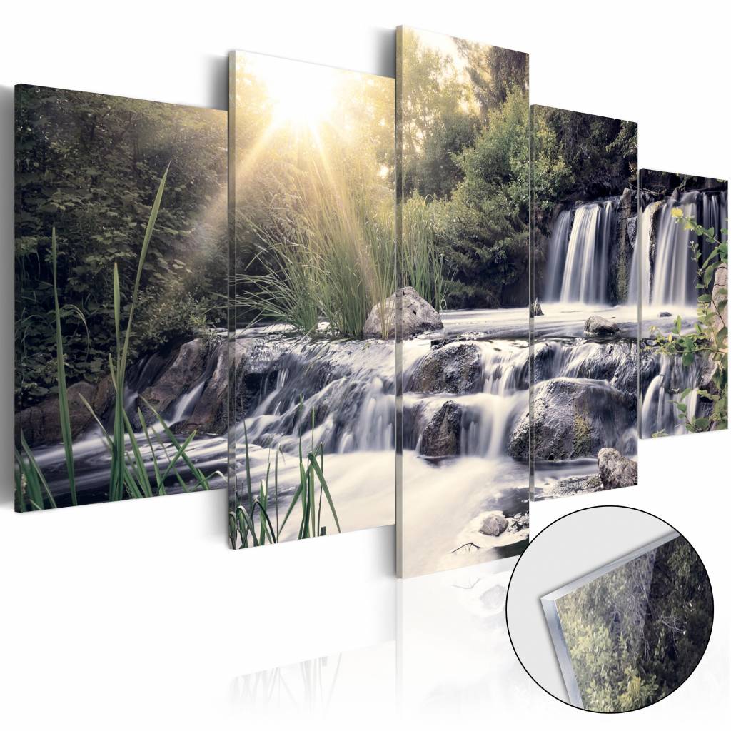 Afbeelding op acrylglas - Waterval van je dromen, Grijs/Groen, 5luik afbeelding