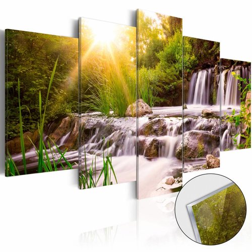 Afbeelding op acrylglas - Waterval in het bos, Groen,  5luik