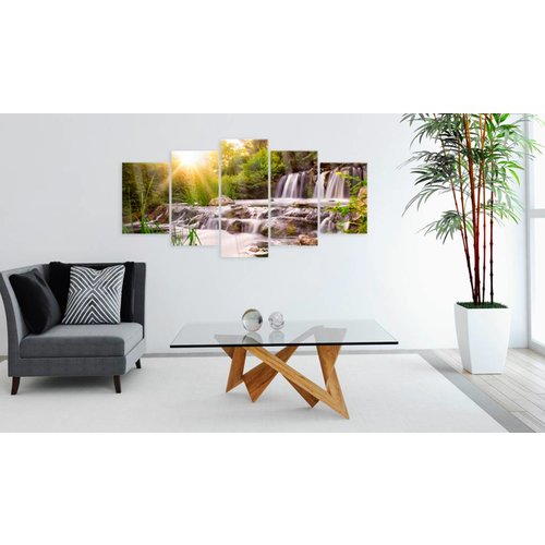 Afbeelding op acrylglas - Waterval in het bos, Groen,  5luik