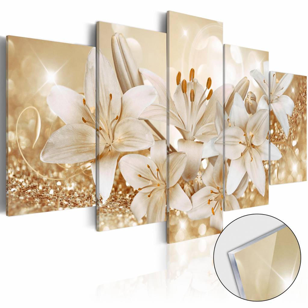 Afbeelding op acrylglas - Gouden boeket, Orchidee, Wit/Goud, 5luik afbeelding