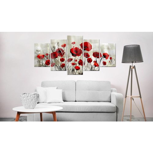 Afbeelding op acrylglas - Rode klaprozen, Rood/Beige,  5luik