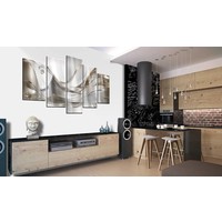 Afbeelding op acrylglas - Gouden vlucht, Goud/wit, 2 Maten, 5luik Afbeelding op acrylglas - Gouden vlucht, Goud/wit, 2 Maten, 5luik