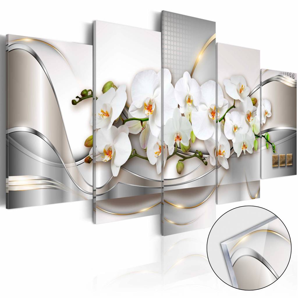 Afbeelding op acrylglas - Oceaan van onschuld, Orchidee, Wit/Grijs, 5luik afbeelding