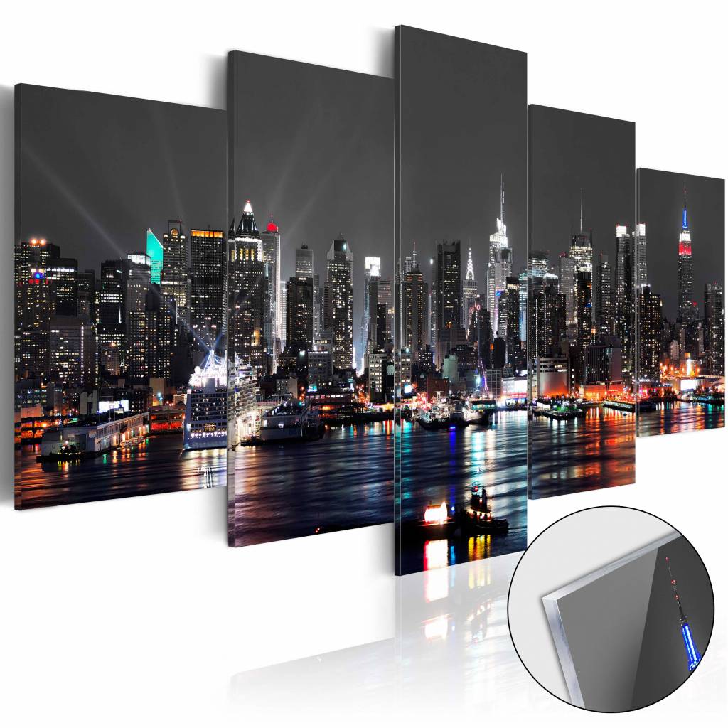 Afbeelding op acrylglas - Skyline in het donker, Grijs, 5luik afbeelding