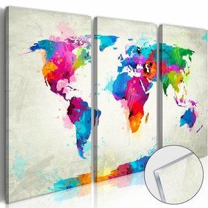 Afbeelding op acrylglas - Explosie van kleuren, wereldkaart, Multi-gekleurd,   3luik