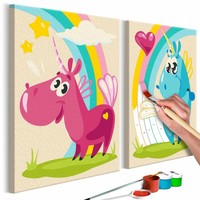 Doe-het-zelf op canvas schilderen - Lieve eenhoorns 33x23cm Doe-het-zelf op canvas schilderen - Lieve eenhoorns 33x23cm