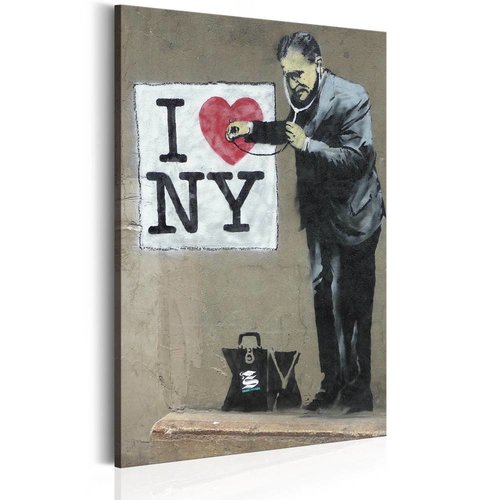 Schilderij - I Love New York by Banksy,  Beige/Zwart