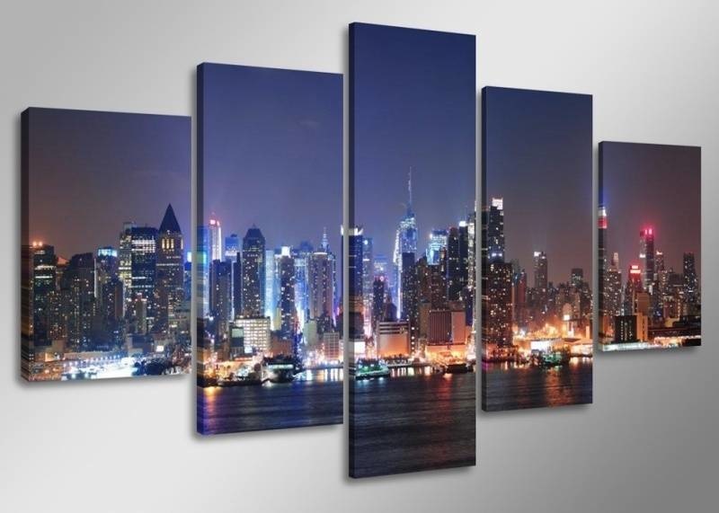 Schilderij - New York, Blauw, 160X80cm, 5luik Schilderij - New York, Blauw, 160X80cm, 5luik